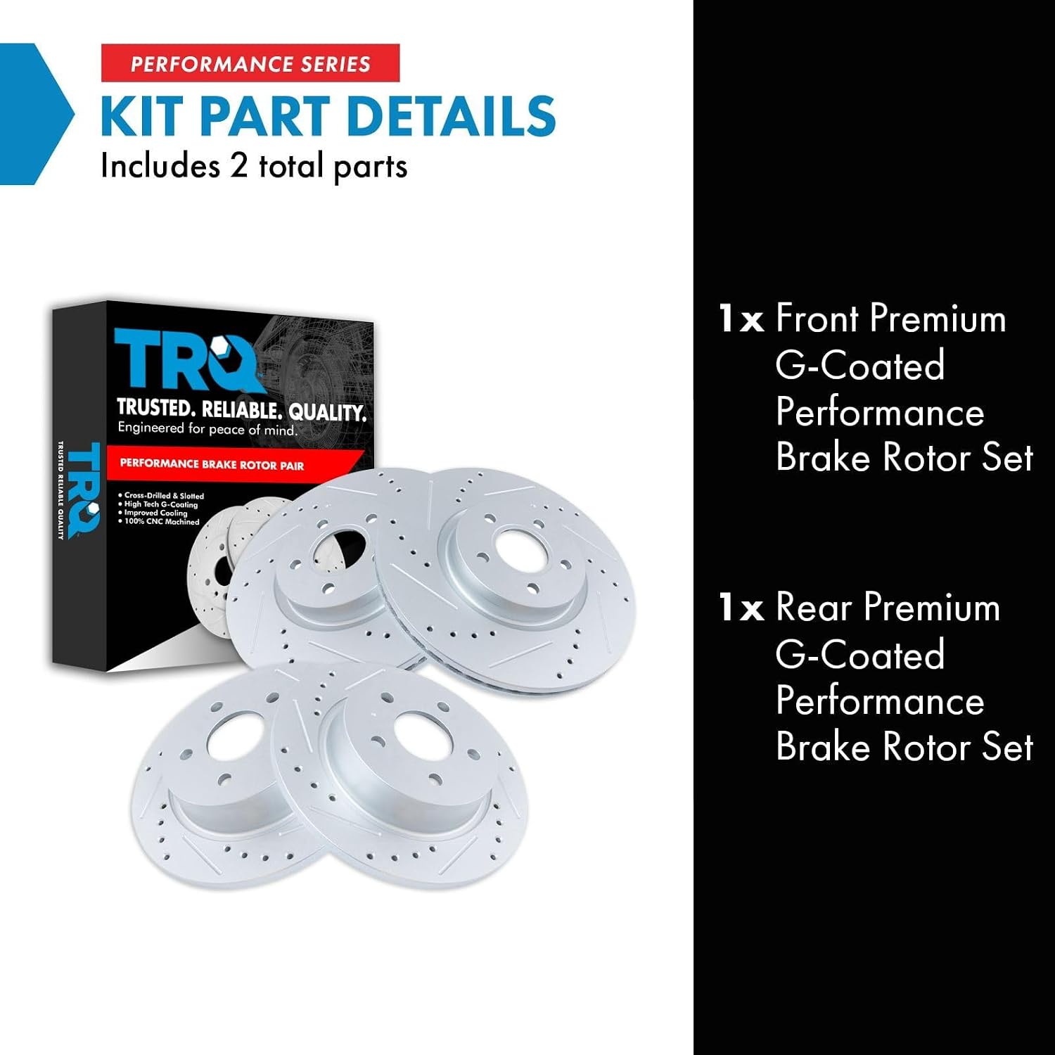 TRQ Performance Front and Rear Brake Rotor Set G Coated Drilled and Slotted Compatible with 2013-2016 Ford Escape 2014-2018 Ford Transit Connect