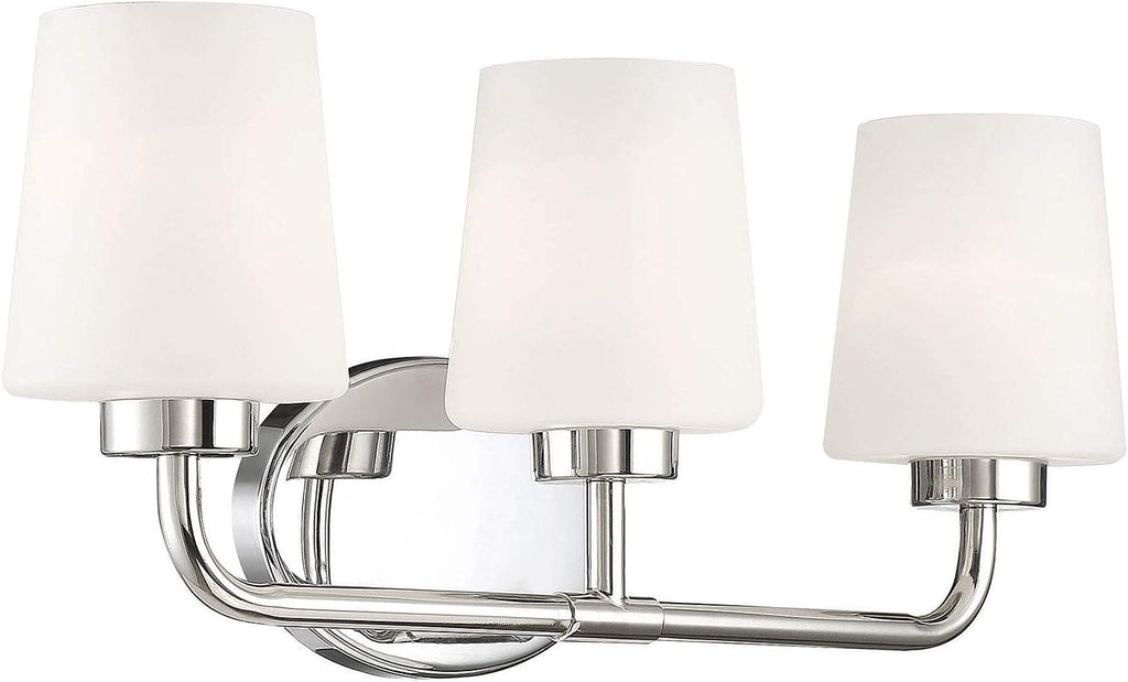 Savoy House 8-4090-3-109 Capra Mid-Century Modern White Opal Glass Bathroom Vanity Wall Light, 3-Light 180 Total Watts, 9' H x 22' W, Polished Nickel