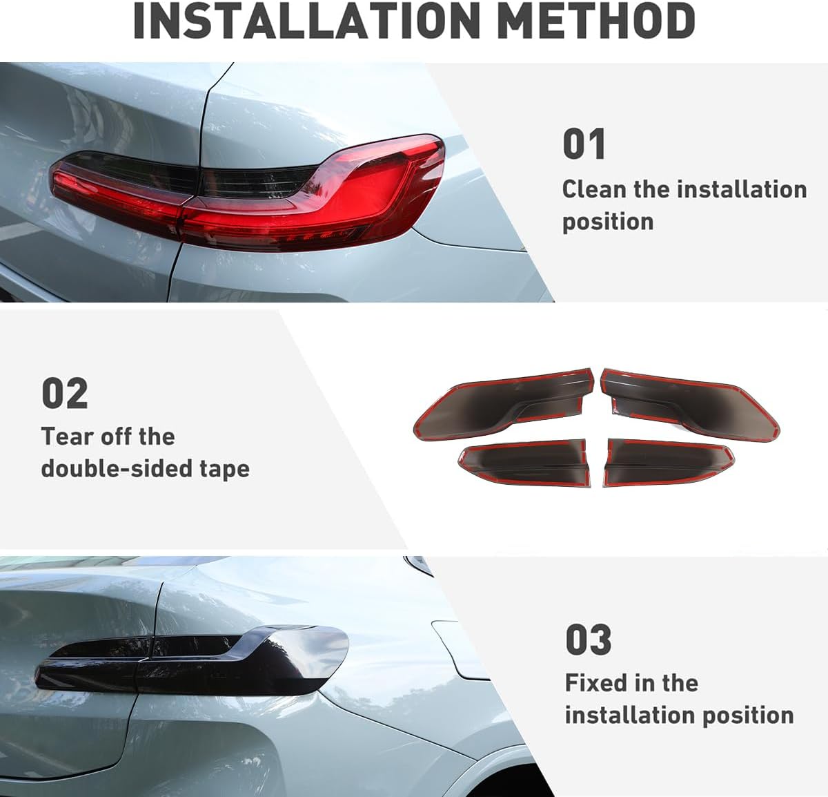 ABS Black Rear Tail Light Lens Taillight Kit Compatible with BMW X4 G02 X4 M 2019-2025 Car Exterior Taillight Protection Cover Accessories