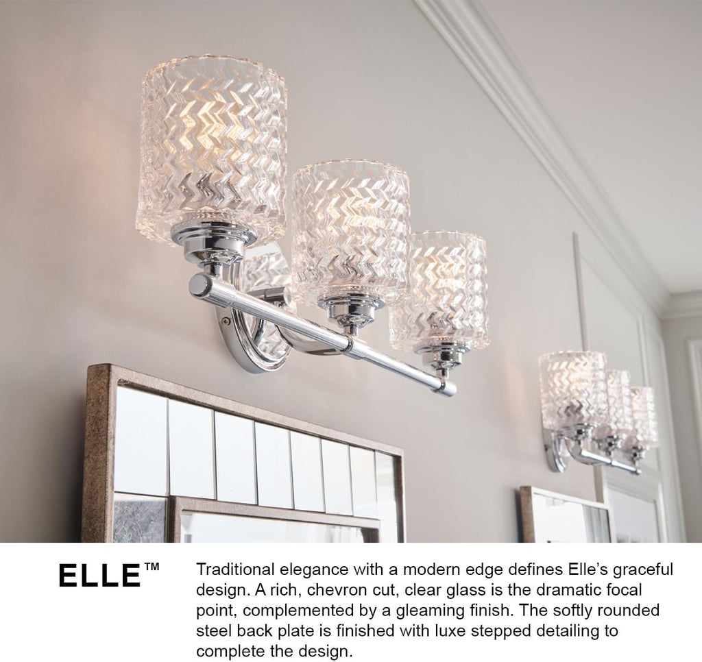 Hinkley Elle Collection Two Light Bathroom Vanity Fixture with Clear Chevron Glass, Chrome