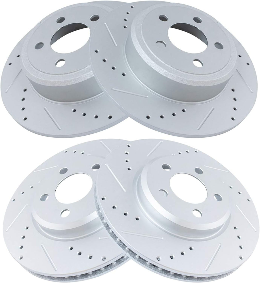 TRQ Performance Front and Rear Brake Rotor Set G Coated Drilled and Slotted Vented Solid Compatible with 2005-2023 Chrysler 300 2006-2023 Dodge Charger 2009-2023 Challenger 2005-2008 Magnum
