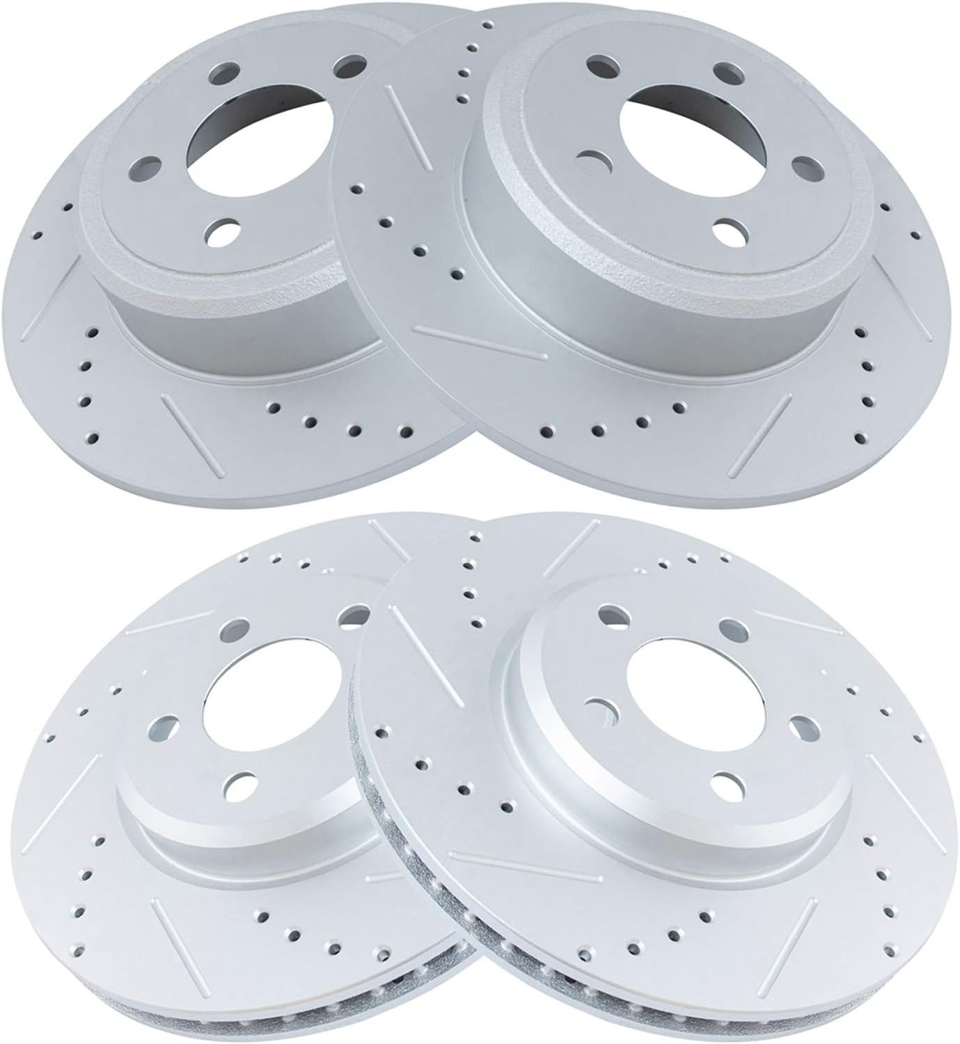 TRQ Performance Front and Rear Brake Rotor Set G Coated Drilled and Slotted Vented Solid Compatible with 2005-2023 Chrysler 300 2006-2023 Dodge Charger 2009-2023 Challenger 2005-2008 Magnum