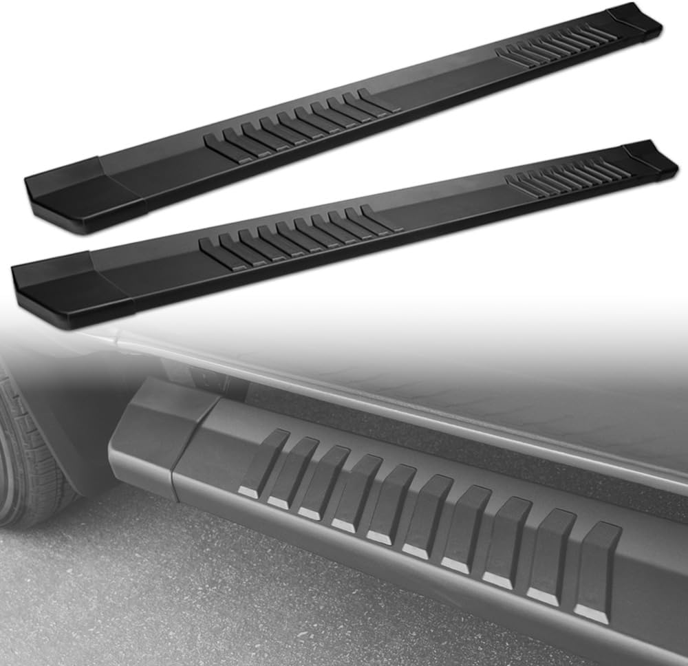 Armordillo 6' OE Style with Polymer Stripes Aluminum Running Boards|Compatible with 2019-2025 Chevy Silverado/GMC Sierra Double (Extended) Cab|8735770|Matte Black|Side Step Nerf Bars