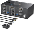KVM Switch 3 Monitors 2 Computers 8K@60Hz 4K@144Hz, HDMI+2 Displayport KVM Switch Triple Monitor for 2 Computer Share 3 Monitor(UK Plug,3 in 3 Out 1HDMI2DP)