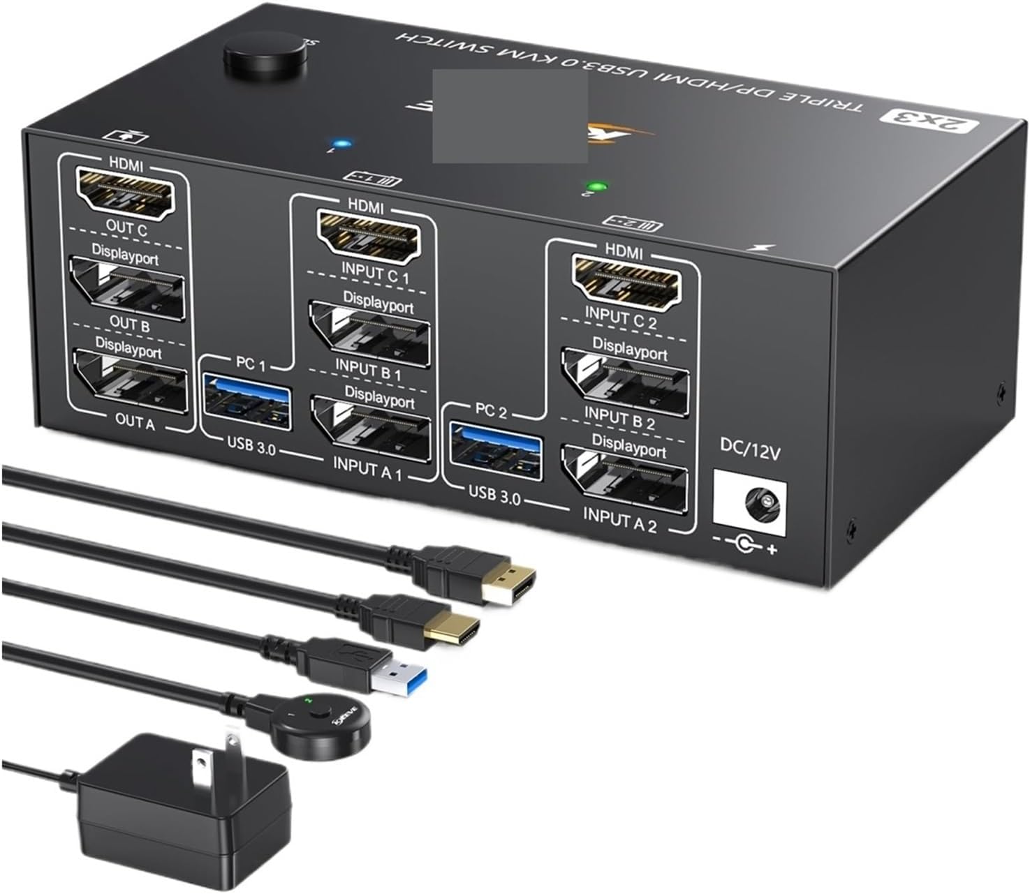 KVM Switch 3 Monitors 2 Computers 8K@60Hz 4K@144Hz, HDMI+2 Displayport KVM Switch Triple Monitor for 2 Computer Share 3 Monitor(AU Plug,3 in 3 Out 1HDMI2DP)