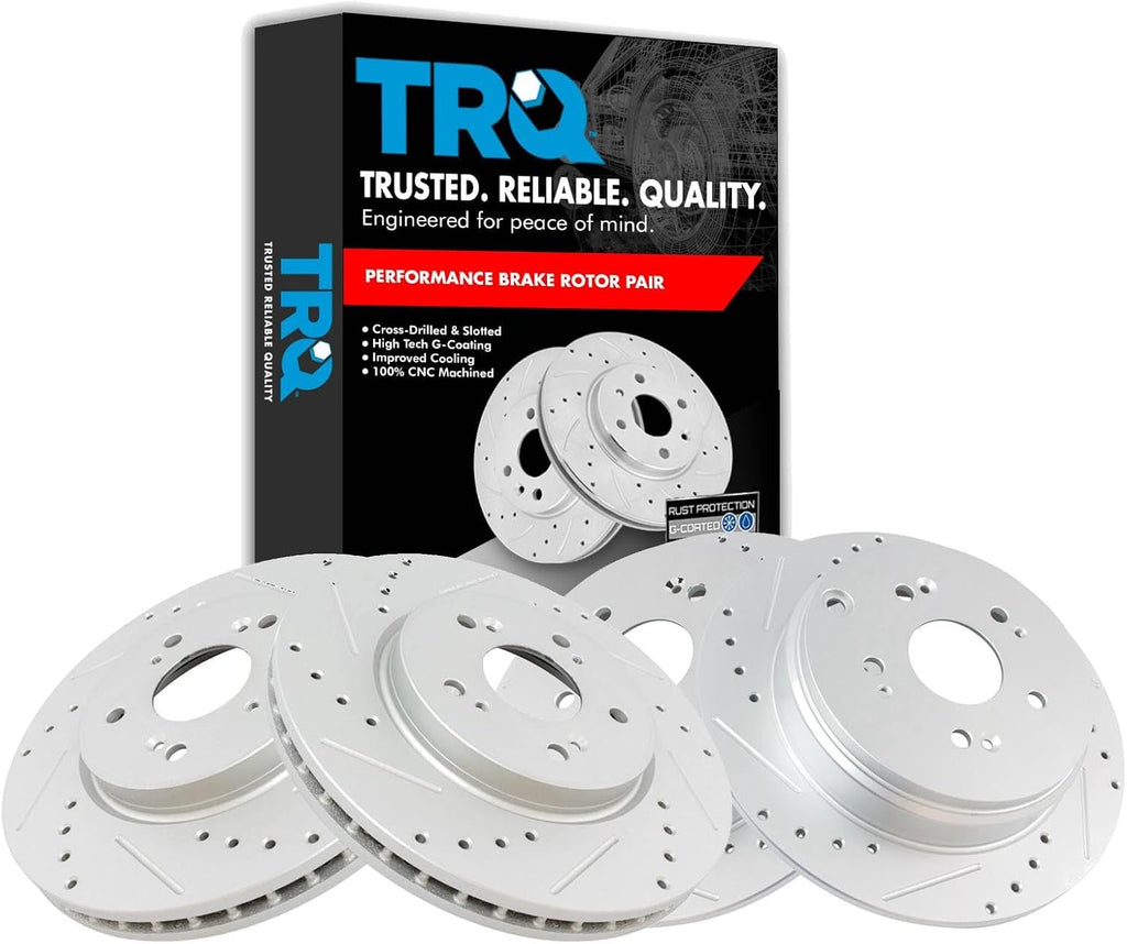 TRQ Performance Front and Rear Brake Rotor Set G Coated Drilled and Slotted Vented Solid Compatible with 2007-2012 Acura RDX 2007-2016 Honda CR-V
