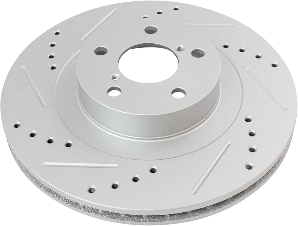 TRQ Performance Front and Rear Brake Rotor Set G Coated Drilled and Slotted Compatible with 2005-2006 Saab 9-2X 2003-2008 Subaru Forester 2002-2005 Impreza