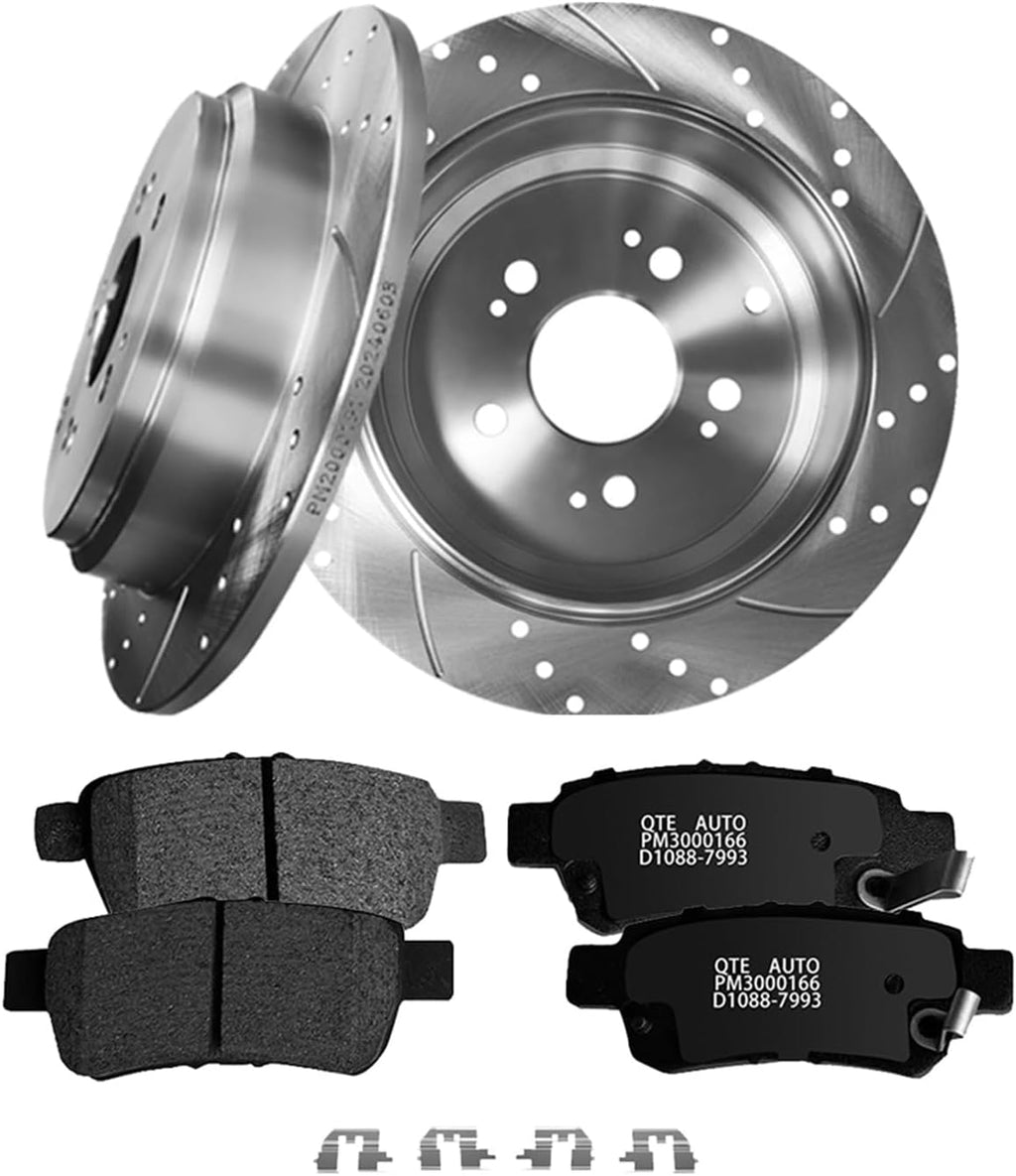 PM Auto Set of 6 Rear 313mm Drilled Slotted Brake Disc Rotors-Ceramic Brake Pad Kit Replacement For 2005-2010 Honda Odyssey
