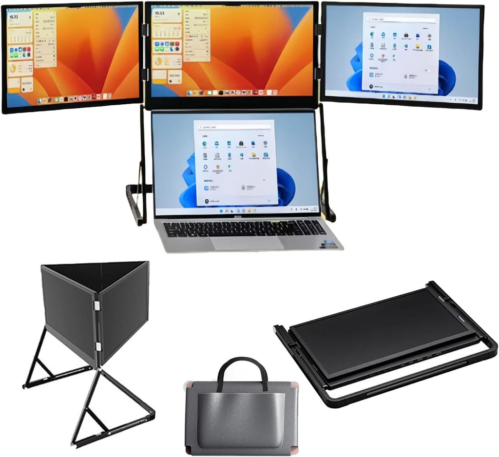 15.6'' Triple Laptop Screen Extender, Ultra-Slim FHD 1080P Portable Monitor for Laptop, Tri-Screen Travel Monitor Extender, for Windows/Mac/Chrome, Fit 13'-17.3'