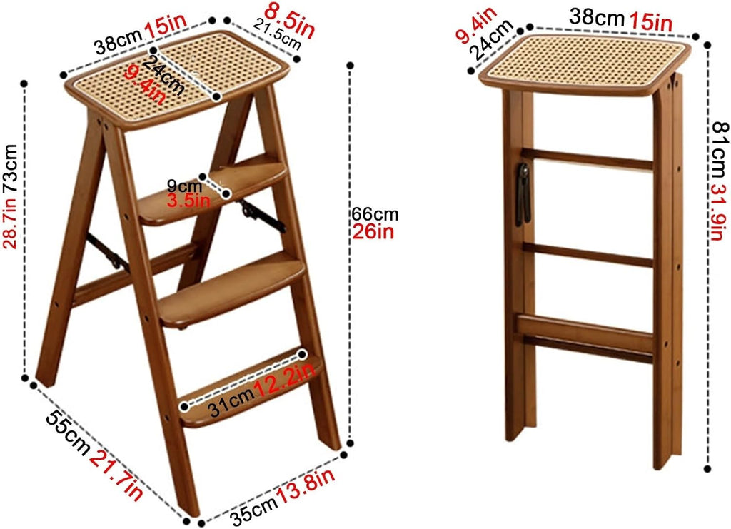 Solid Wood Folding Stool with Footrest Design Reinforced Plywood Construction Home-use Foldings Chair Triangular Load-bearing Structure Thickened Hardware Fittings Non-slip Foot Pads Rounded Edges