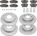 Front and Rear Brake Kit, Drilled and Slotted Disc Brake Rotor With Ceramic Pads for Honda Civic 2006 2007 2008 2009 2010 2011