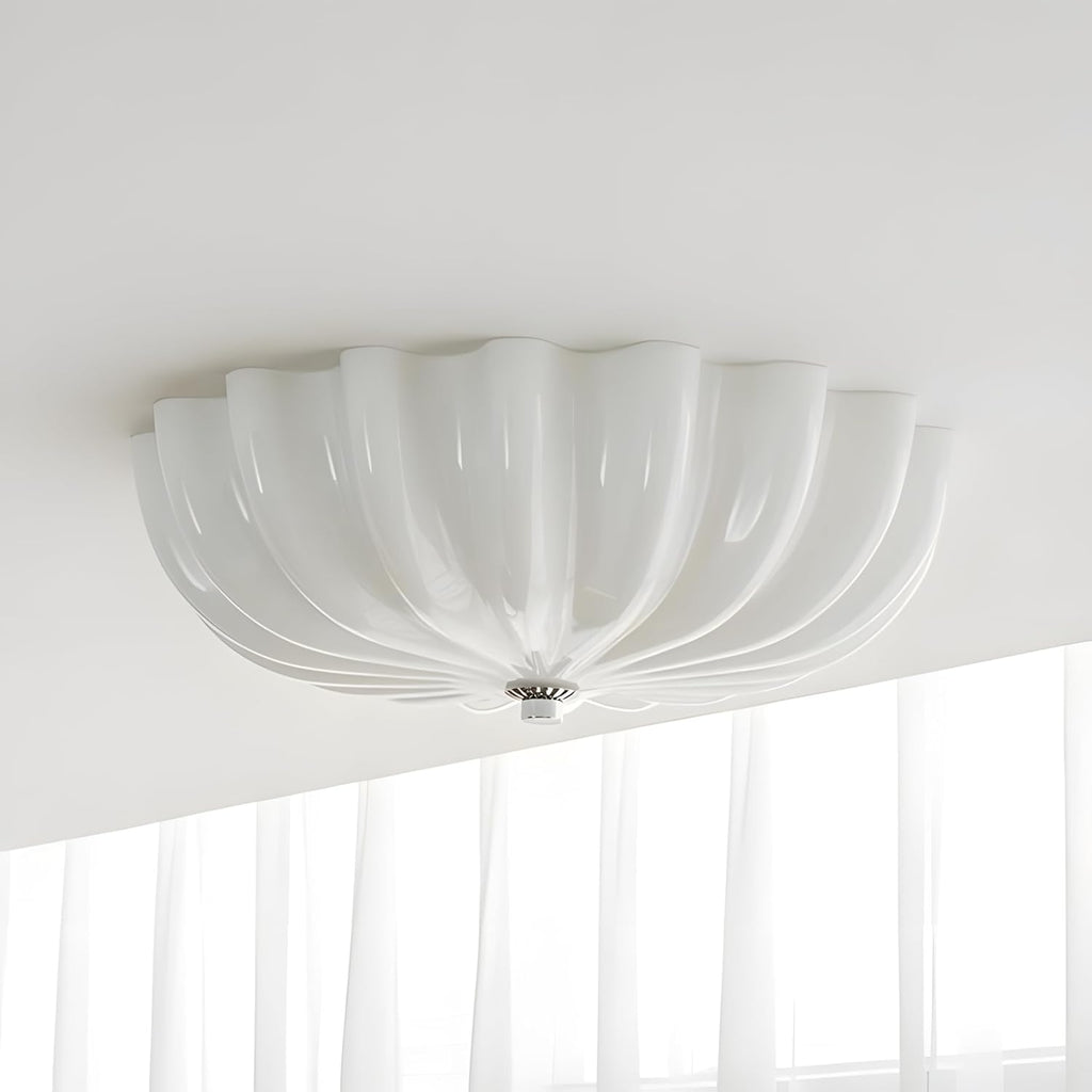 Mid Century Modern Flush Mount Ceiling Light with Milk White Glass Shade, White Flower Ceiling Lamp, 15.74inch Large LED Kitchen & Hallway Ceiling Light Fixture.