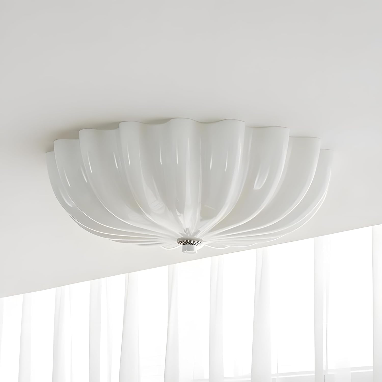 Mid Century Modern Flush Mount Ceiling Light with Milk White Glass Shade, White Flower Ceiling Lamp, 15.74inch Large LED Kitchen & Hallway Ceiling Light Fixture.
