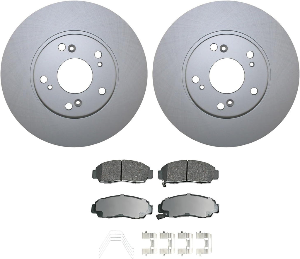 Coated Vented 282mm Disc Rotors and Akebono ProACT Ceramic Pad Set with Hardware and Acoustic Sensor Front Brake Kit For Honda Accord LX SE EX Hybrid Special Edition EX-L 3.0L V6