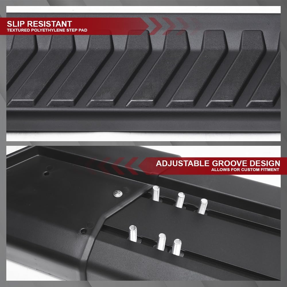 Armordillo 6' OE Style with Polymer Stripes Aluminum Running Boards|Compatible with 2019-2025 Chevy Silverado/GMC Sierra Double (Extended) Cab|8735770|Matte Black|Side Step Nerf Bars