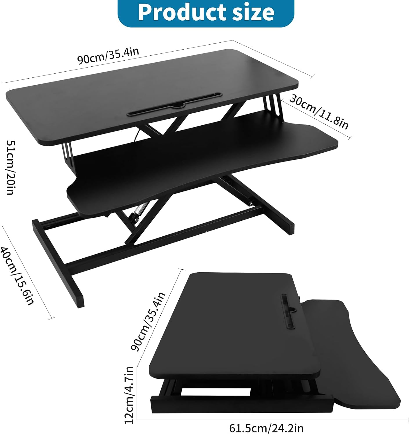 Standing Desk Converter, Height Adjustable Sit to Stand Riser, Dual Monitor and Laptop Workstation with Wide Keyboard Tray, Desk Lifter for Home Office