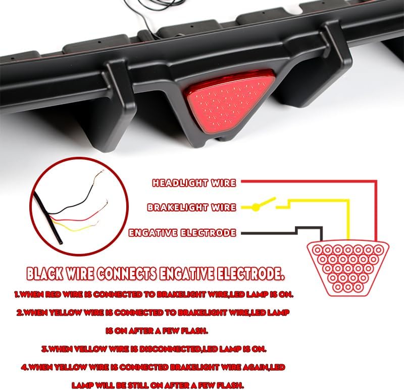 Stay-Tuned Rear Bumper Diffuser Spoiler Lip W/LED Brake Light Compatible with Infiniti Q50 2014 2015 2016 2017, Auto Body Kit Replacement Parts, Car Mods Exterior Accessories (Red Lens Brake Light)