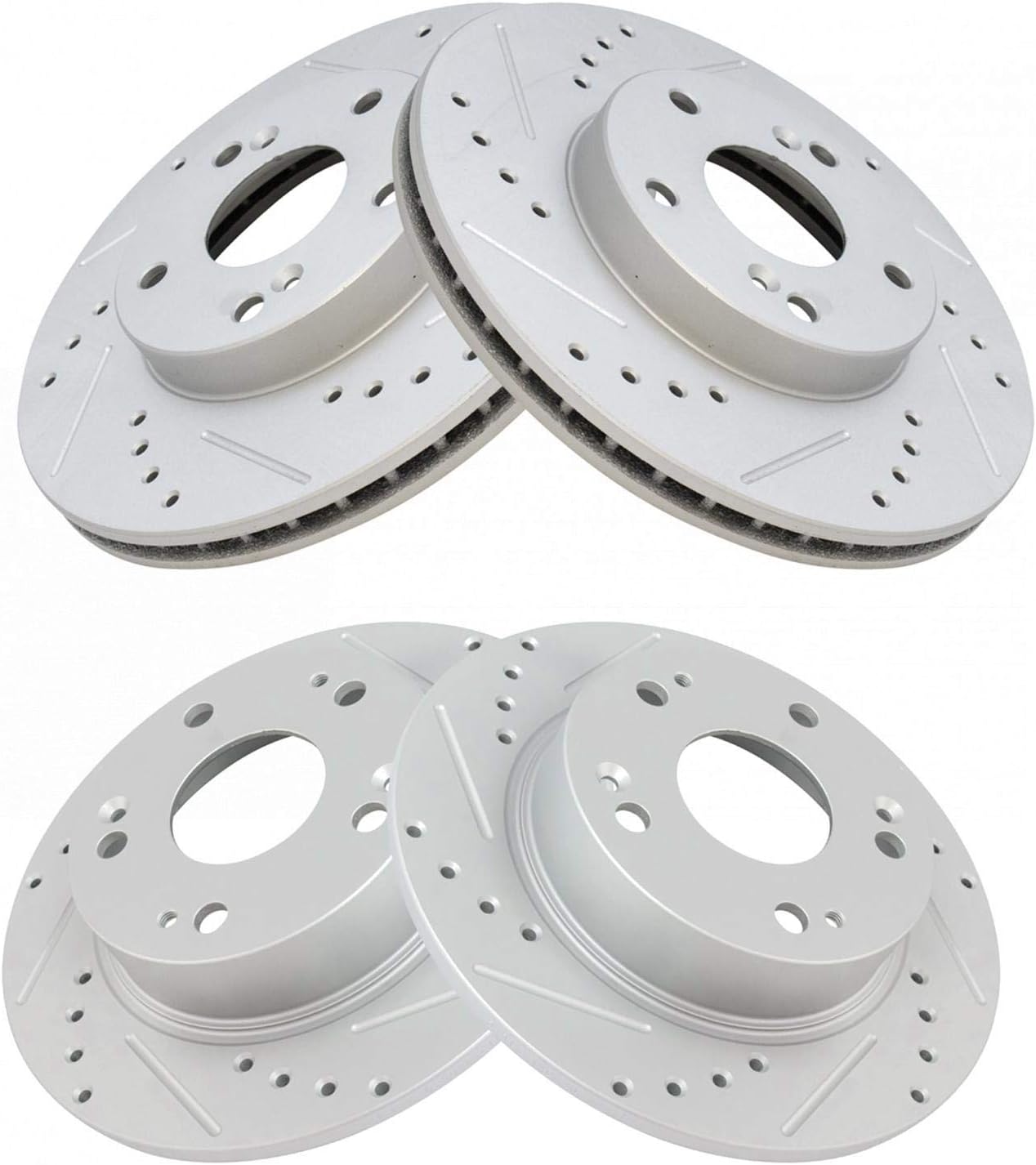 TRQ Brake Rotors Set Performance Premium G-Coated Slotted X Drilled Front & Rear Compatible with 2003-2007 Honda Accord
