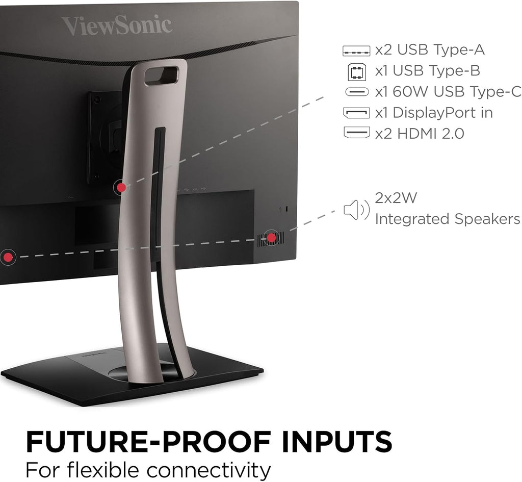 ViewSonic VP275-4K 27 Inch 4K ColorPro Monitor Designed for Surface, IPS with 100% sRGB and Pantone Validated for Improved Workflows, Advanced Ergonomics, and 60W USB-C Inputs