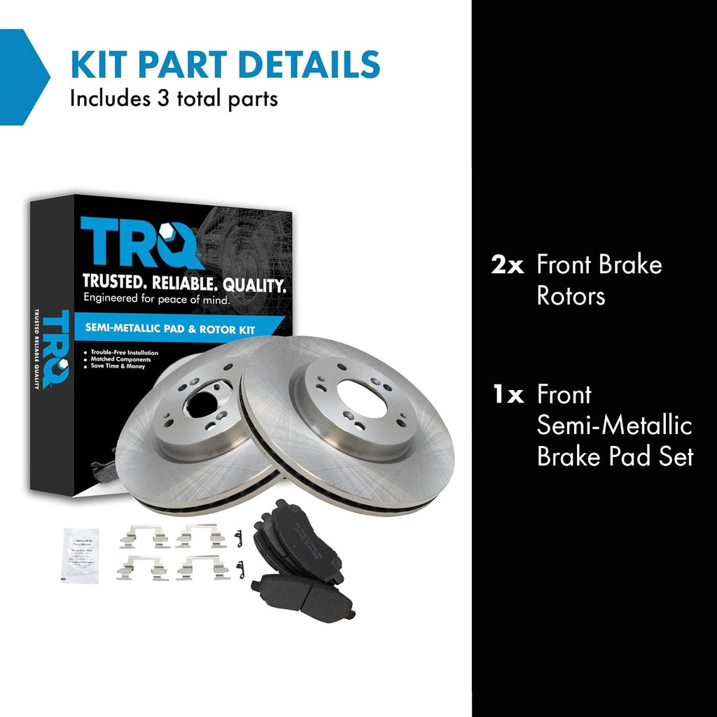 TRQ Front Brake Pad and Rotor Set Semi Metallic Vented Rotors Compatible with 2007-2017 Jeep Patriot Compass 2007-2019 Mitsubishi Outlander 2011-2021 Outlander Sport 2008-2012 Eclipse