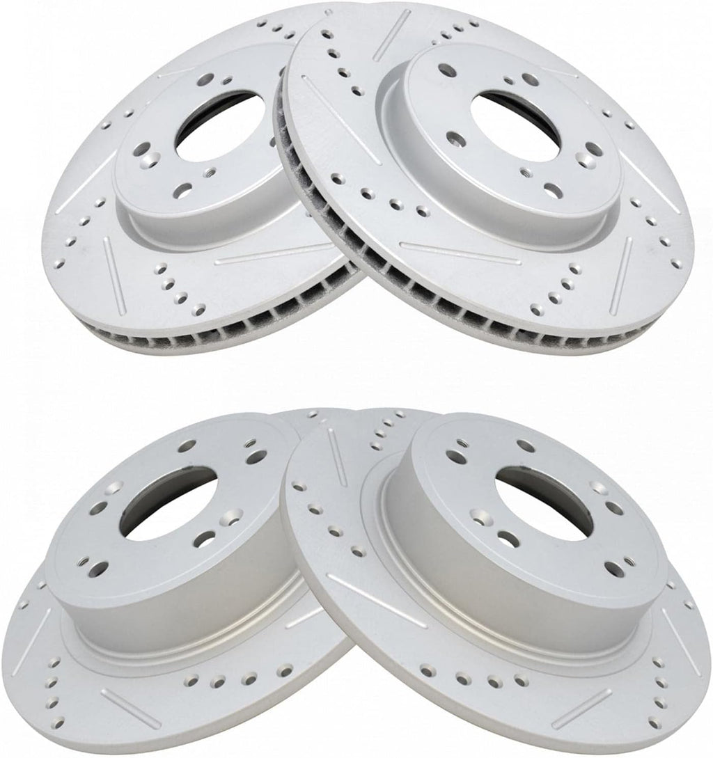 TRQ Performance Front and Rear Brake Rotor Set G Coated Drilled and Slotted Vented Solid Compatible with 2013-2024 Honda Accord 2016-2022 HR-V 2015 Civic