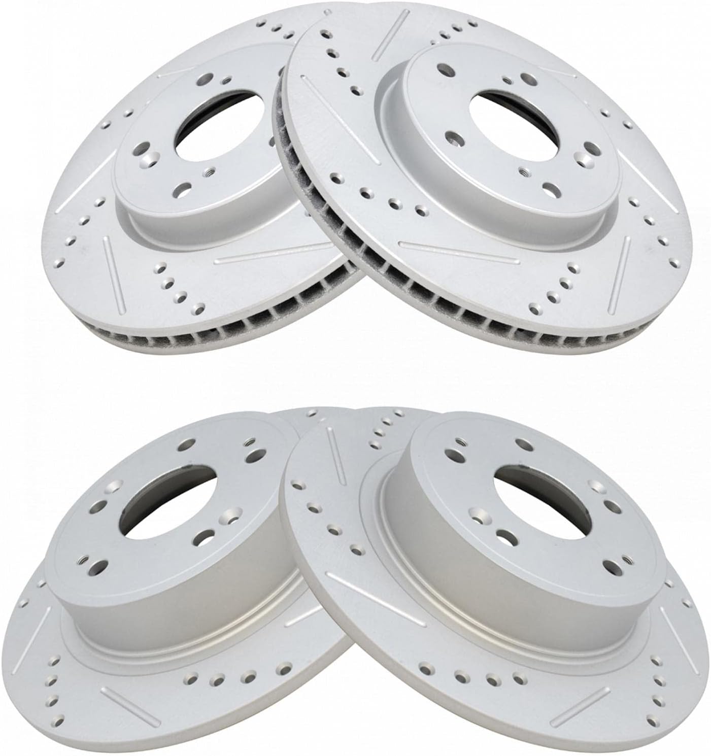 TRQ Performance Front and Rear Brake Rotor Set G Coated Drilled and Slotted Vented Solid Compatible with 2013-2024 Honda Accord 2016-2022 HR-V 2015 Civic