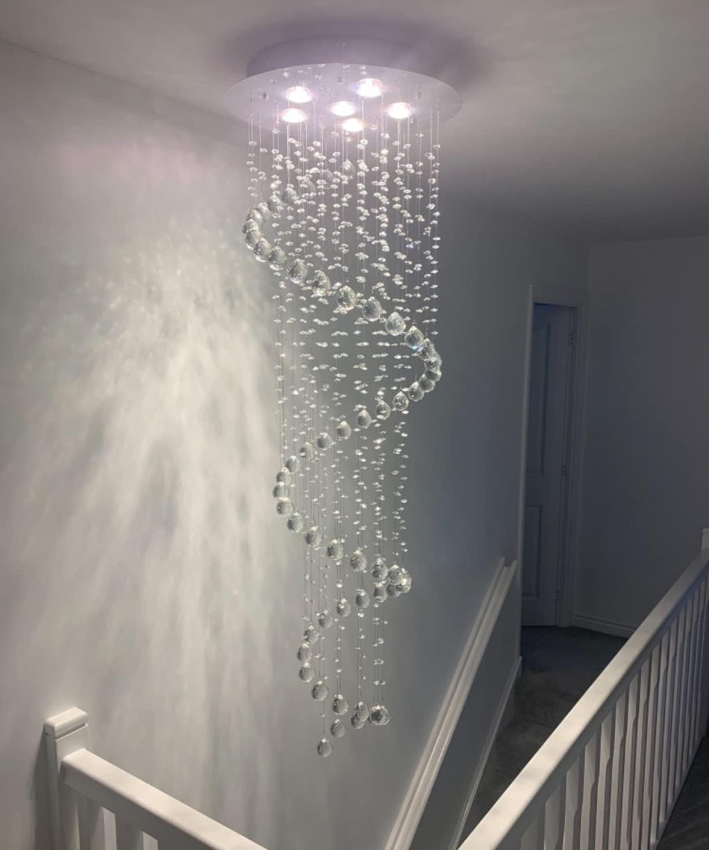 Elegant Spiral Crystal Chandelier Lighting, Clear K9 Crystal Raindrop LED Ceiling Lights Chrome Flush Mount Pendant Light Fixture for Livingroom Dining Room Hallway Stairway Foyer (D20'' H62'')
