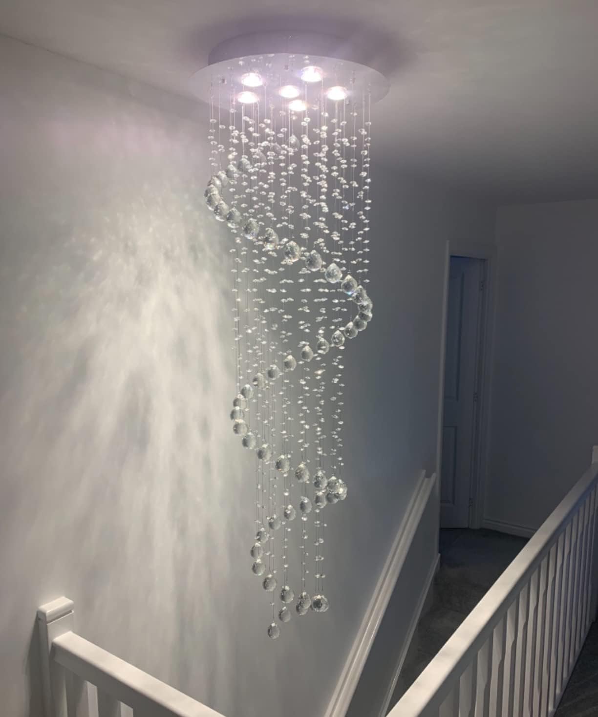 Elegant Spiral Crystal Chandelier Lighting, Clear K9 Crystal Raindrop LED Ceiling Lights Chrome Flush Mount Pendant Light Fixture for Livingroom Dining Room Hallway Stairway Foyer (D20'' H62'')