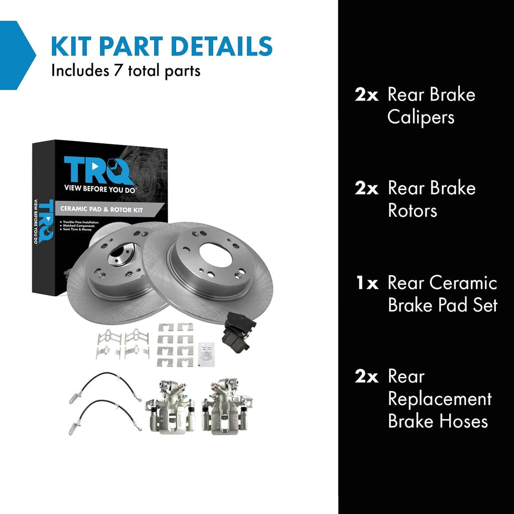 TRQ Rear Brake Pad and Rotor Set Ceramic Calipers Compatible with 2006-2011 Honda Civic