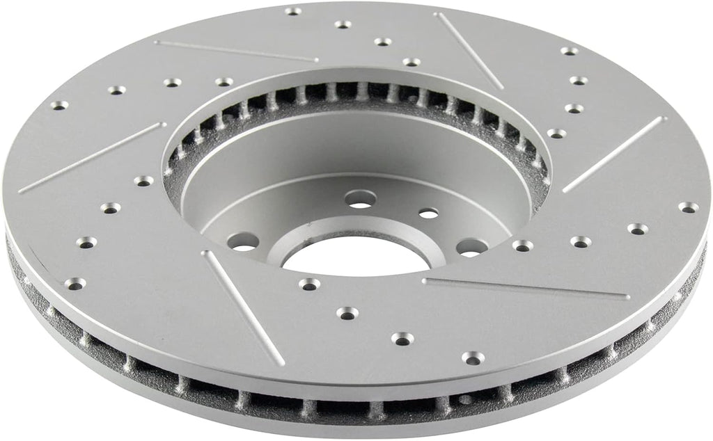 TRQ Performance Front and Rear Brake Rotor Set G Coated Drilled and Slotted Compatible with 1998-2002 Ford Crown Victoria Lincoln Town Car Mercury Grand Marquis