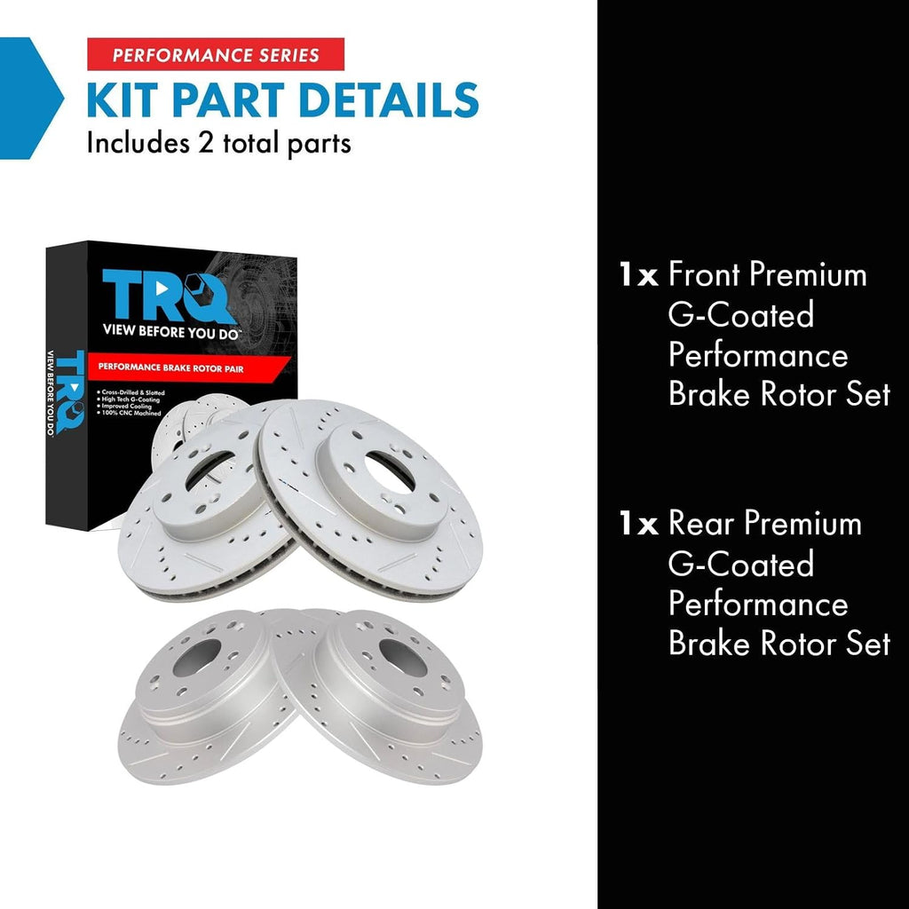 TRQ Performance Front and Rear Brake Rotor Set G Coated Drilled and Slotted Vented Solid Compatible with 2003-2011 Honda Element