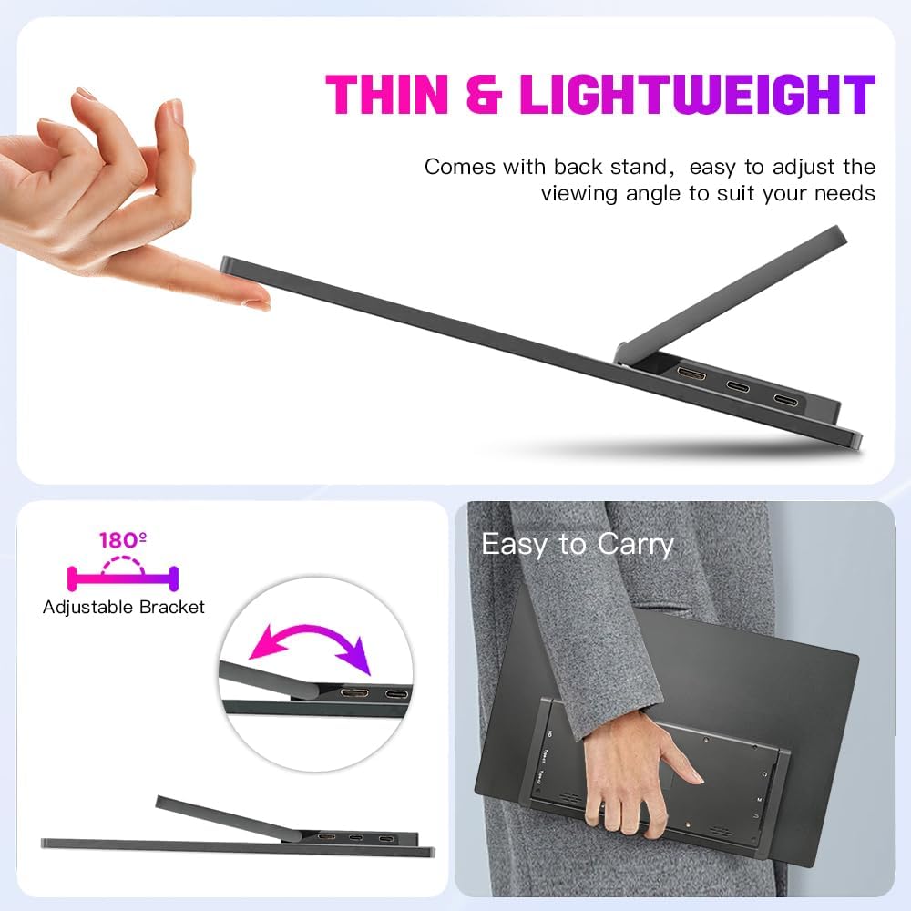 13.3 inch 4K 3840x2160 IPS Secondary Screen Portable Monitor 100% sRGB USB C HDMI Touch Small Computer Display for Gaming PC Laptop Drawing