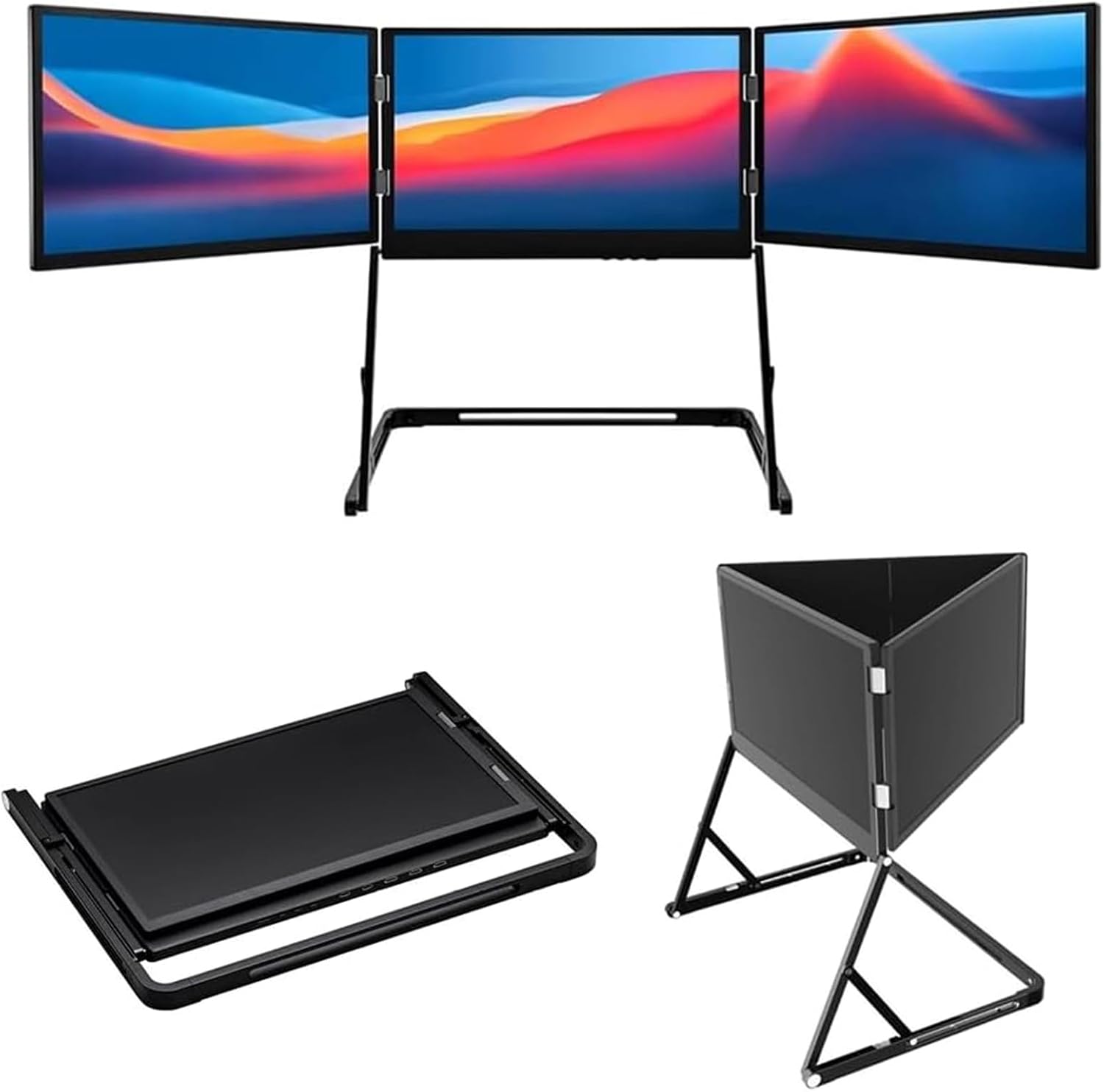 Laptop Screen Extender, 15.6' Triple Portable Monitor for Laptop, 1080p Fhd Screen Extender Monitors for 13'-16.5', Monitor Extender for Mac/Windows, Built-in Speakers