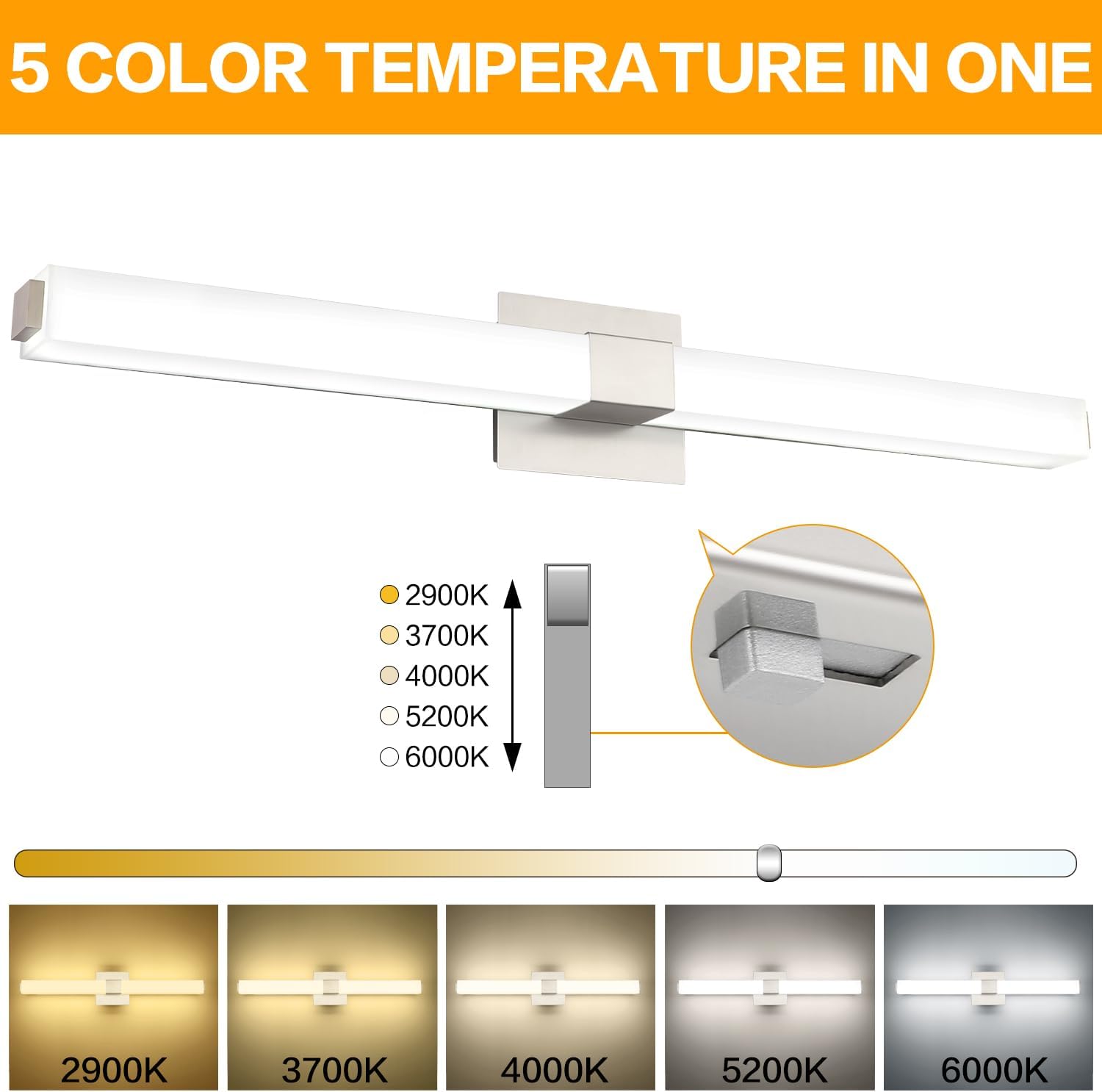 Brushed Nickel Bathroom Vanity Light - 48 Inch Extra Long Modern LED Vanity Light Bar IP44 Rust-Resistant 5CCT