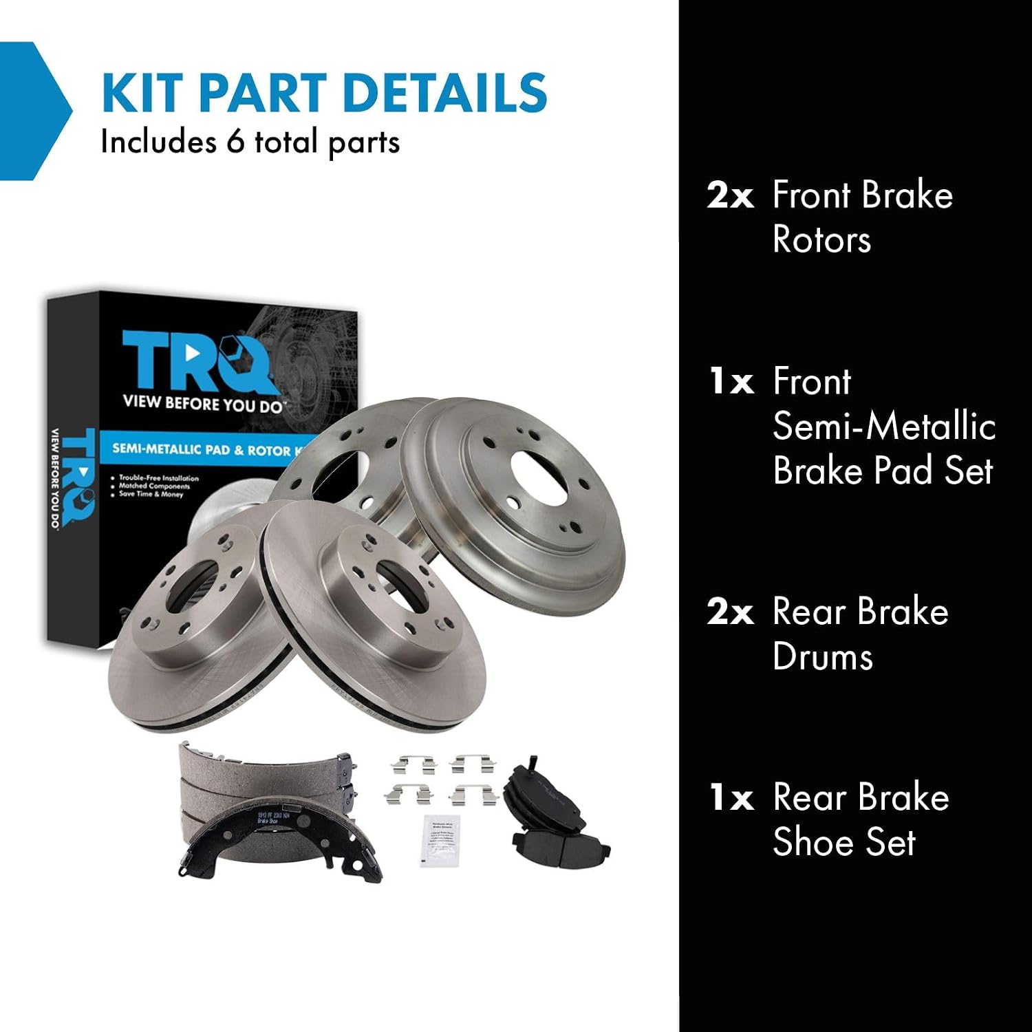 TRQ Front & Rear Brake Pad & Rotor,Shoe & Drum Kit Semi-Metallic Compatible with 2006-2011 Honda Civic