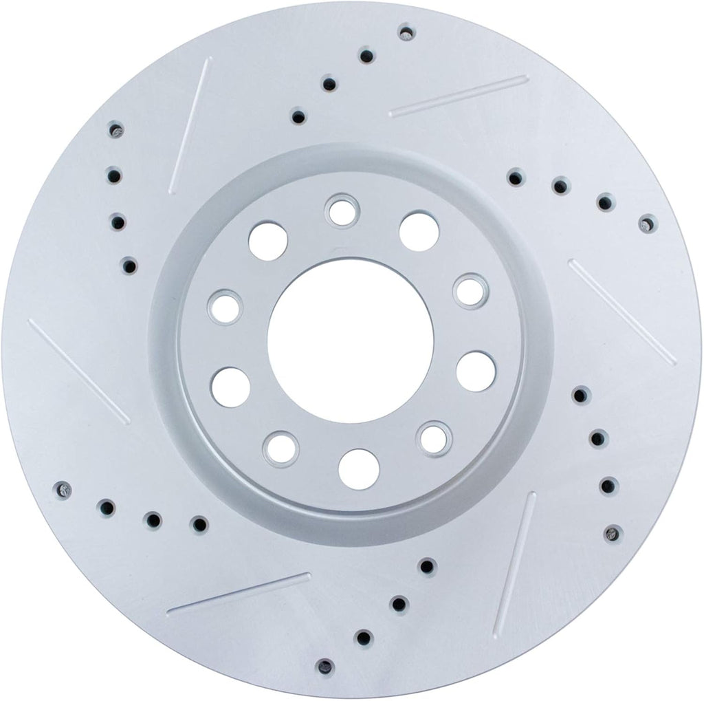 TRQ Performance Front and Rear Brake Rotor Set G Coated Drilled and Slotted Compatible with 2016-2023 Fiat 500X 2017-2022 Jeep Compass 2015-2023 Renegade
