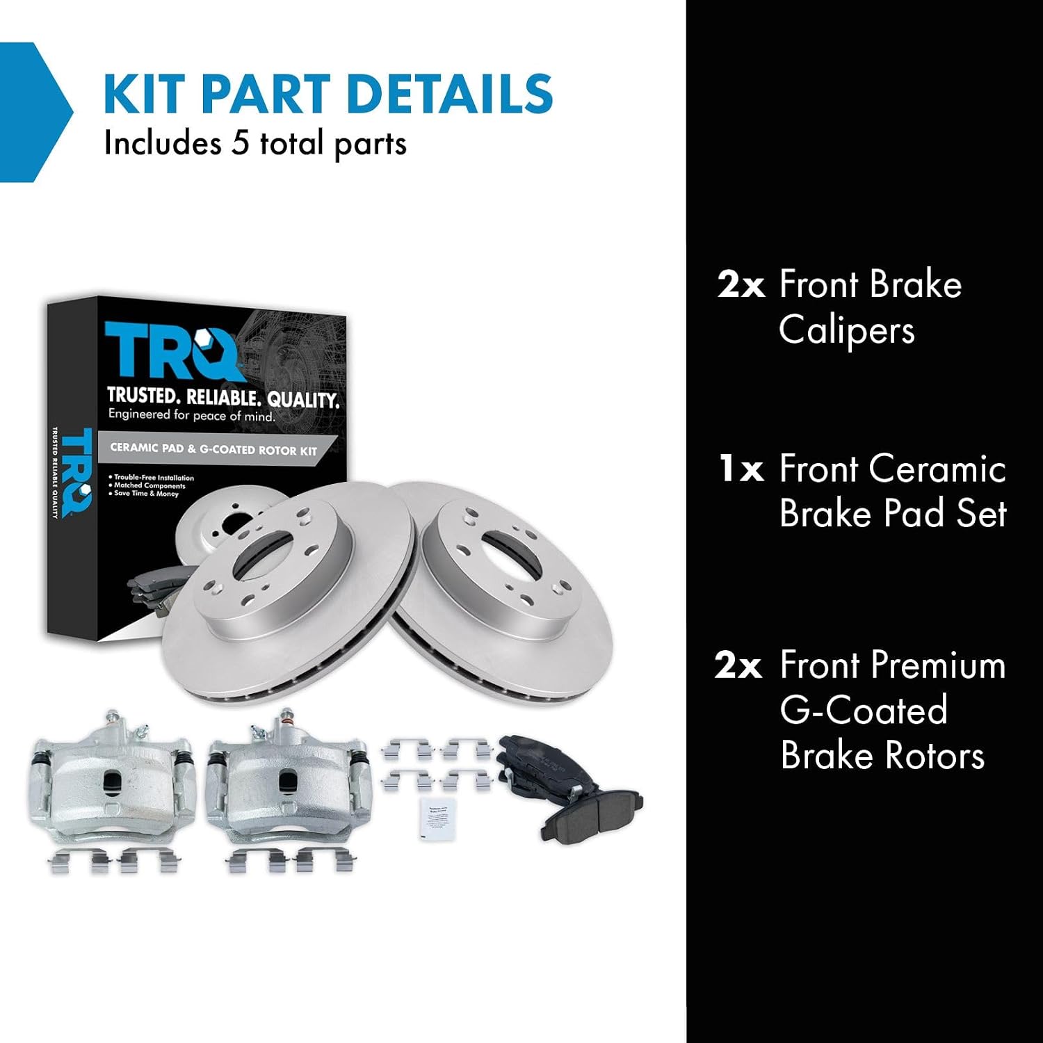 TRQ Front Brake Pad and Rotor Set Ceramic Vented G Coated Rotors Calipers Compatible with 2006-2011 Honda Civic