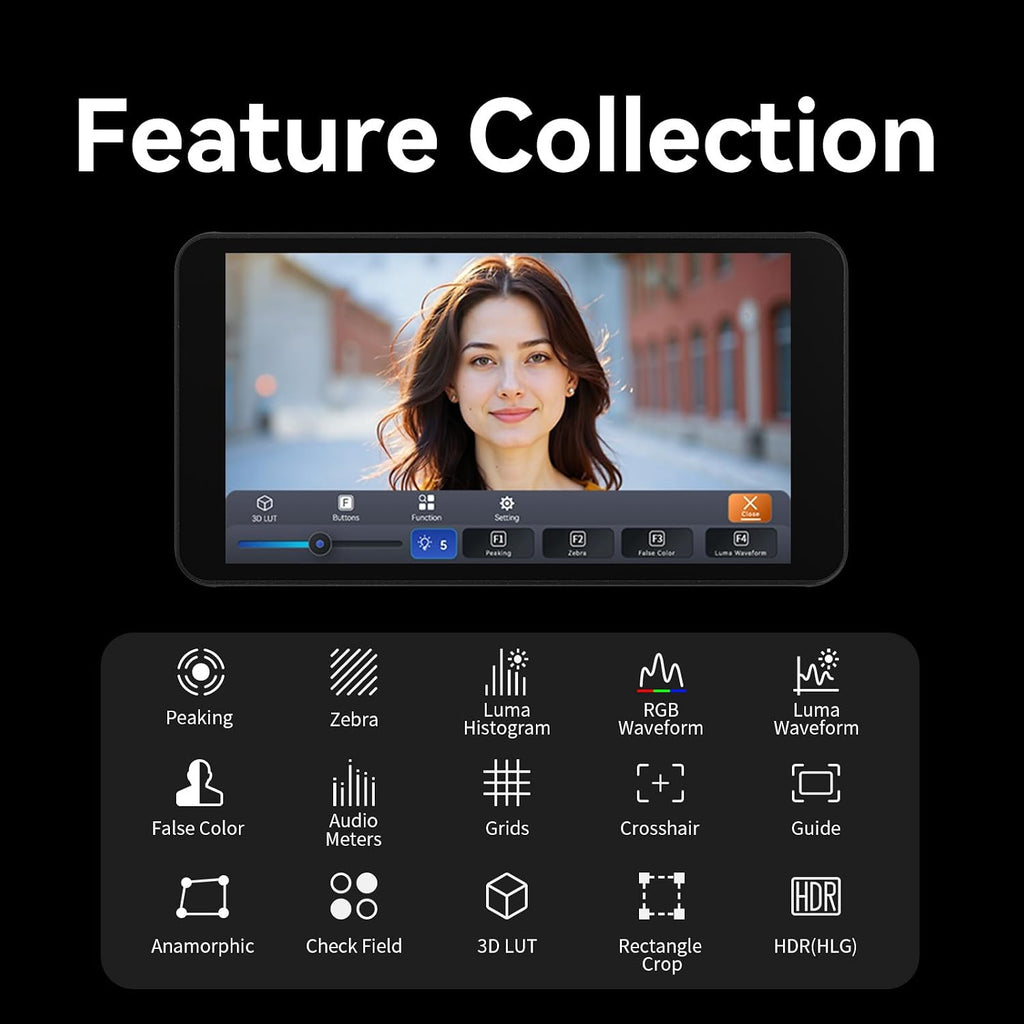 Portkeys PT5 II 5' Camera Monitor 4K HDMI in/Out 10-bit FHD Touchscreen 95% NTSC Wide Color Gamut Support 3D LUT 125g Ultra-Lightweight Design Field Monitor for DSLR with NP-F550 Battery