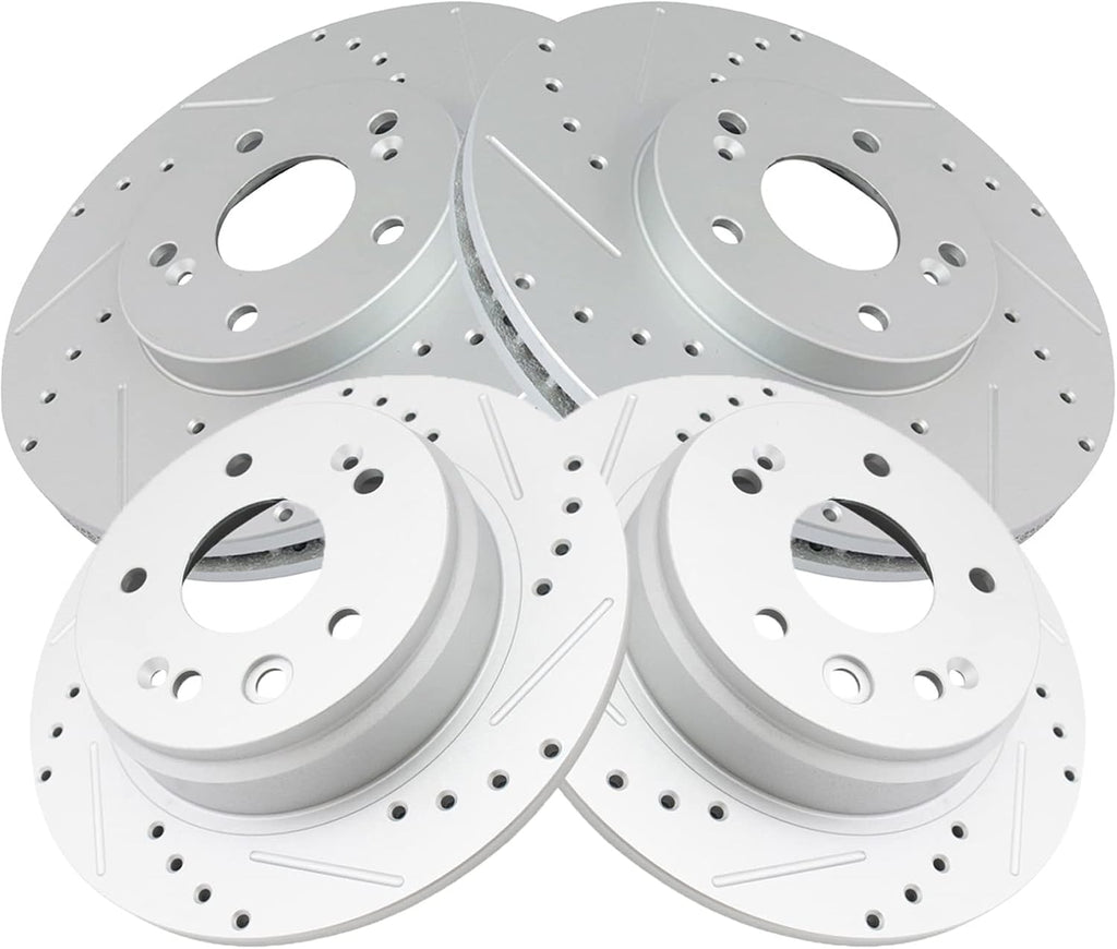 TRQ Performance Front and Rear Brake Rotor Set G Coated Drilled and Slotted Compatible with 1999-2003 Acura TL