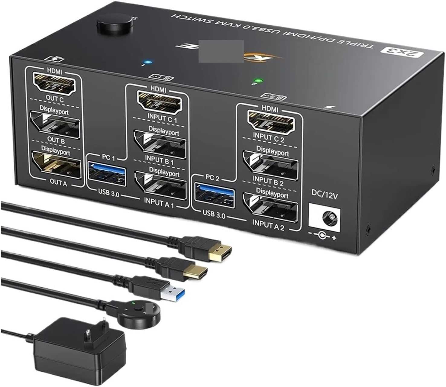 Triple Monitors KVM Switch,2 Displayport + HD-MIUSB KVM Switch 8K@60Hz,4K@144Hz 3 Monitors 2 Computers KVM with 4 USB 3.0 Ports(US Plug)