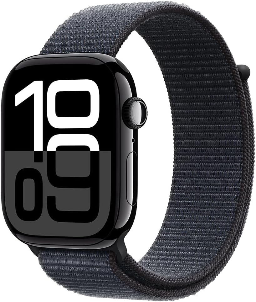Apple Watch Series 10 [GPS, 42mm] - Jet Black Aluminum Case with Ink Sport Loop (Renewed)