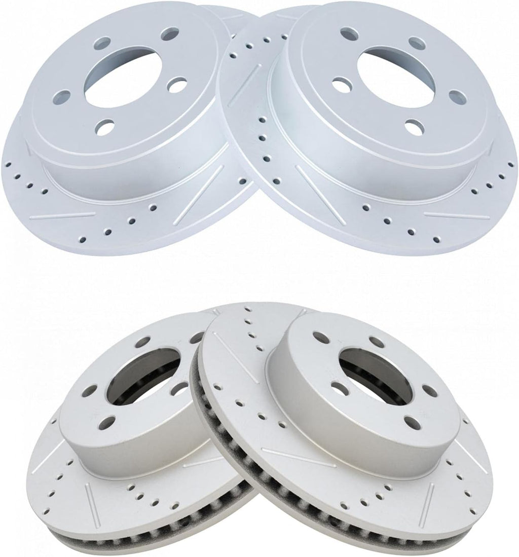 TRQ Performance Front and Rear Brake Rotor Set G Coated Drilled and Slotted Compatible with 2003-2007 Jeep Liberty
