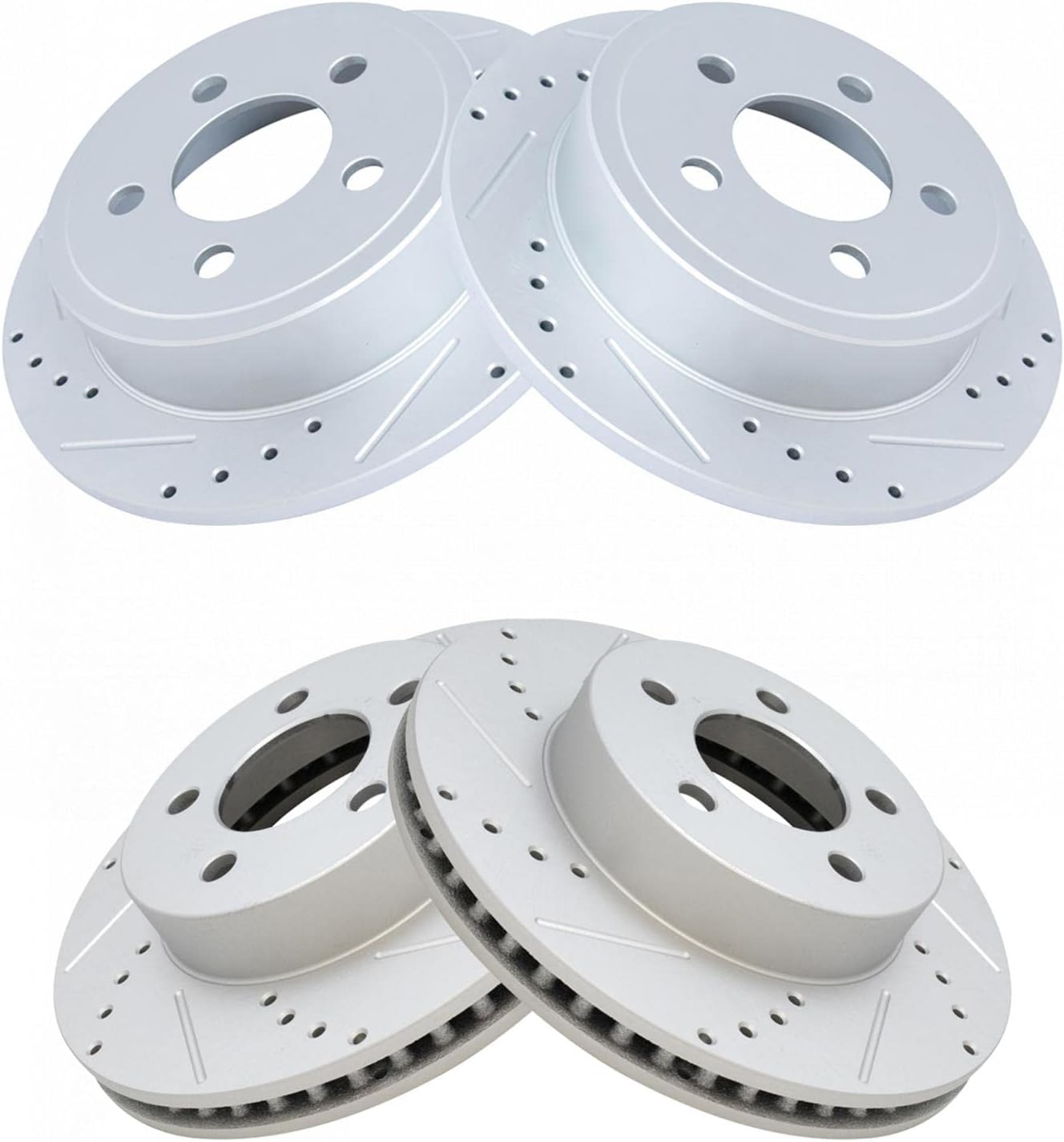 TRQ Performance Front and Rear Brake Rotor Set G Coated Drilled and Slotted Compatible with 2003-2007 Jeep Liberty