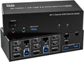 8K 60Hz KVM Switch 3 Monitors 2 Computers Share 1000Mbps Ethernet, Displayport + HDMI USB3.0KVM Switch Triple Monitor with Audio(with US Plug)
