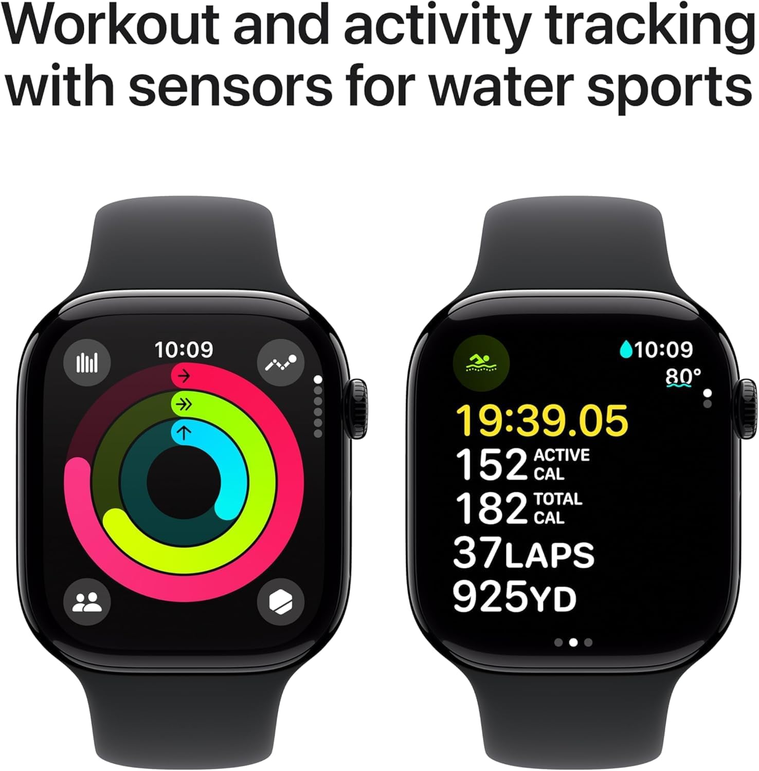 Apple Watch Series 10 [GPS + Cellular, 42mm] - Jet Black Aluminum Case with Black Sport Band, S/M (Renewed)