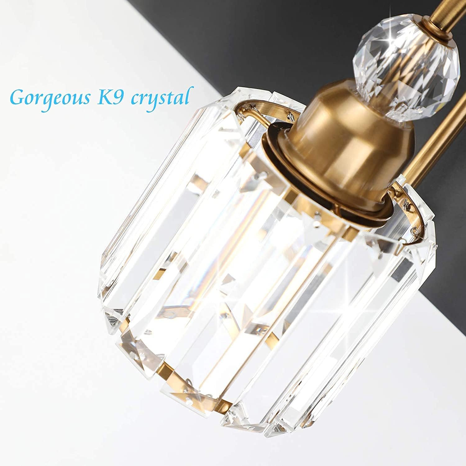 Ralbay Crystal Vanity Lights 6-Lights Modern Crystal Bathroom Vanity Lights Over Long Mirror Modern Black Gold Bathroom Vanity Lighting Fixtures