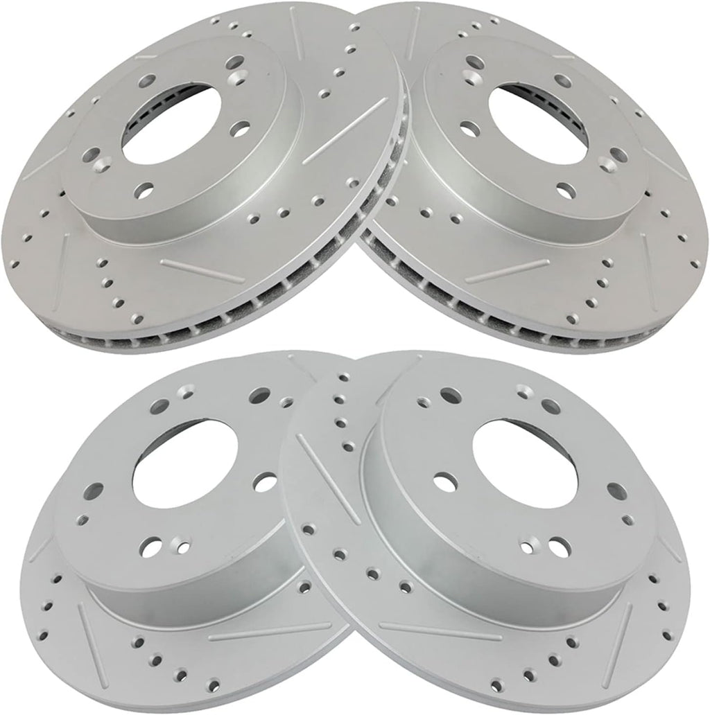 TRQ Performance Front and Rear Brake Rotor Set G Coated Drilled and Slotted Compatible with 1997-2001 Acura Integra