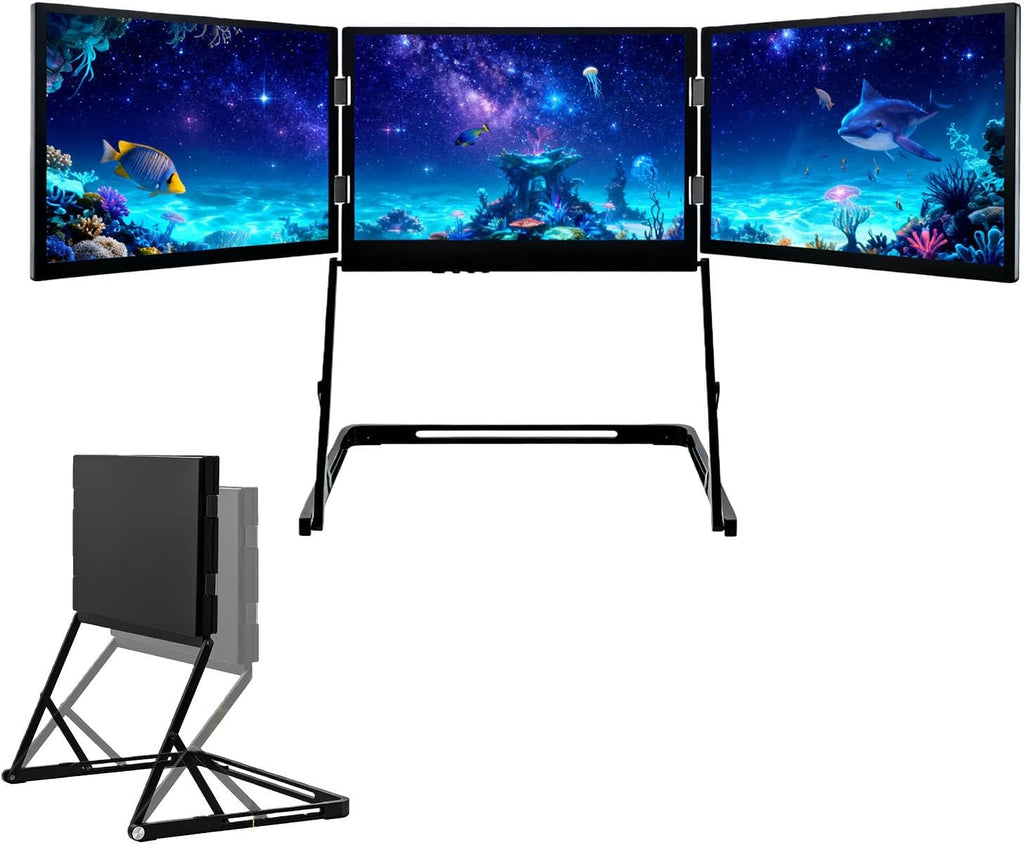 Laptop Screen Extender Monitor - 15.6' Fhd 1080p Triple Portable Monitor, Aluminum Foldable Design, Triple Display for Multitasking Professionals