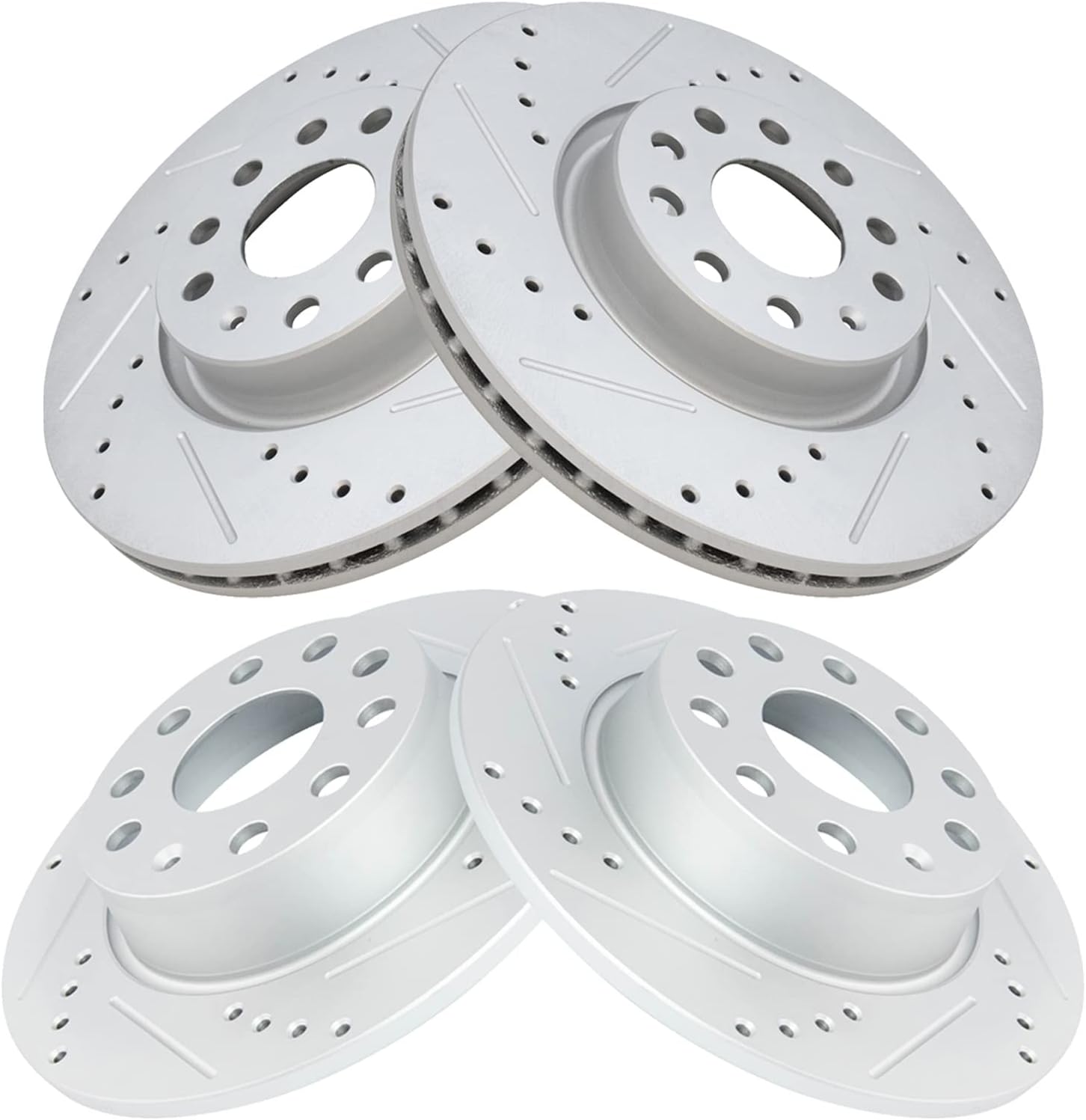 TRQ Front & Rear Brake Rotors Set Performance Premium G-Coated Slotted X Drilled Compatible with 09-20 Audi 09-21 Volkswagen