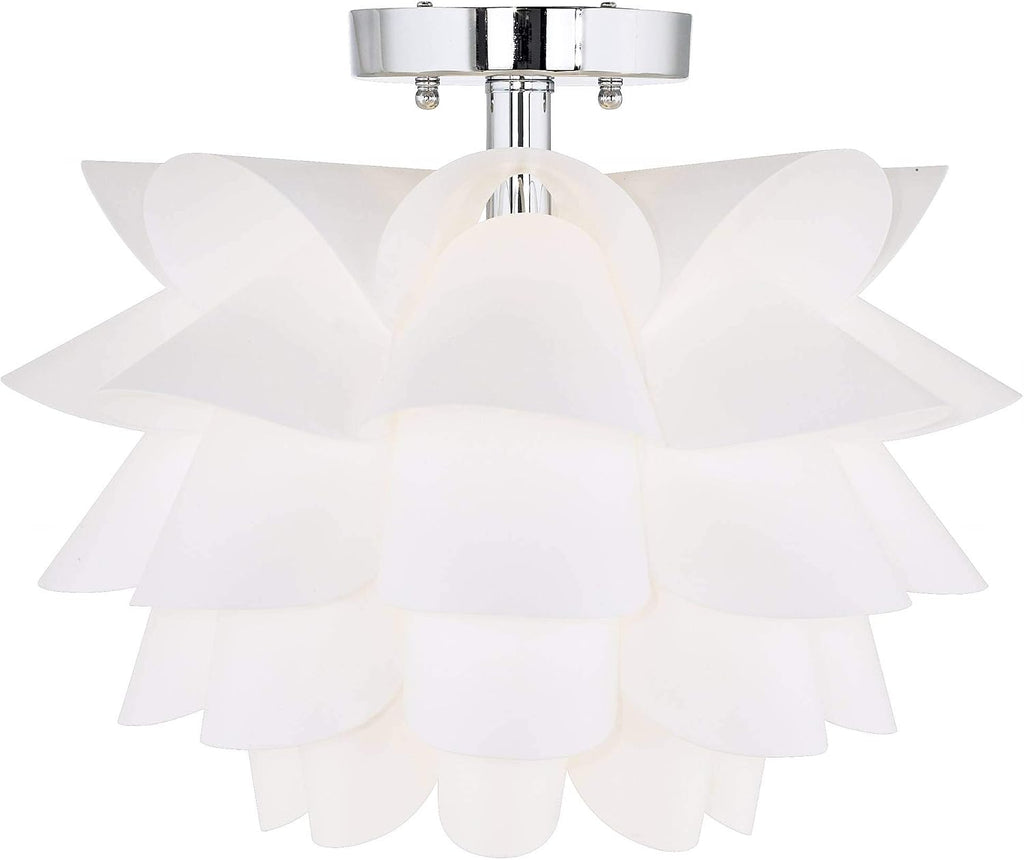 Possini Euro Design White Flower Modern Ceiling Light Semi Flush-Mount Fixture 15 3/4' Wide Chrome for Bedroom Kitchen Living Room Hallway Dining Bathroom Schoolhouse House
